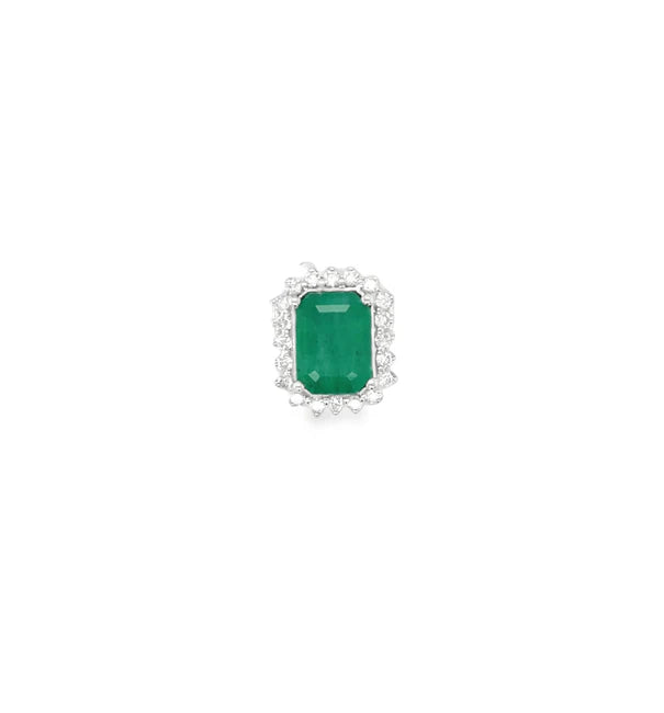 18KT WHITE GOLD DIAMOND AND EMERALD PENDENT