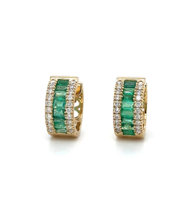 14KT YELLOW GOLD EMERALD AND DIAMONDS EARRING