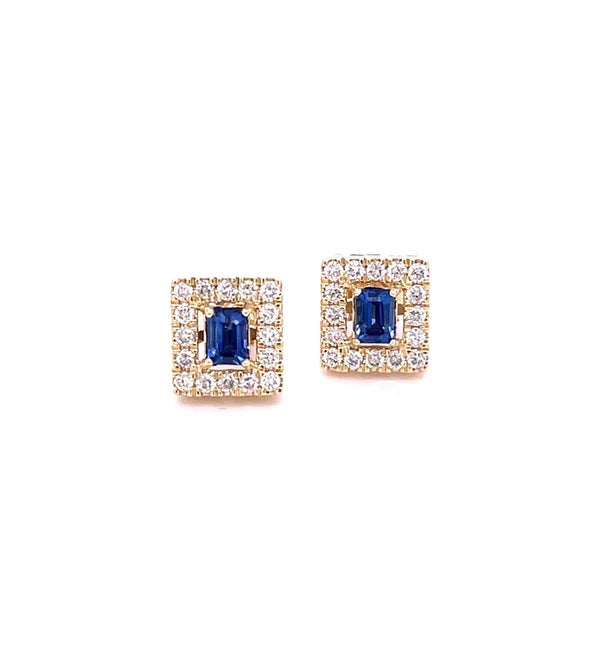 14KT YELLOW GOLD BLUE SAPPHIRE WITH DIAMONDS EARRING