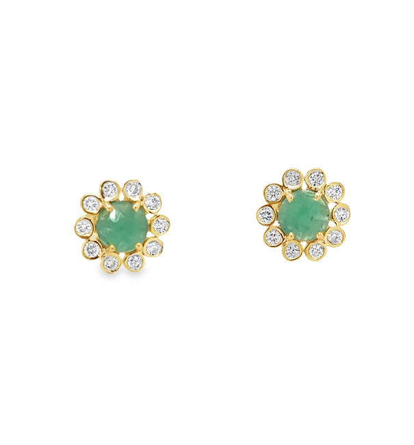 18KT YELLOW GOLD EMERALD AND DIAMONDS EARRING