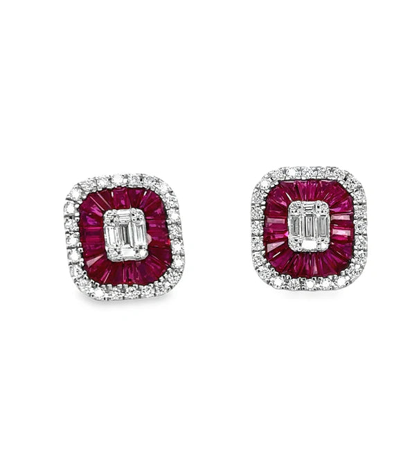 14KT WHITE GOLD RUBY AND DIAMONDS EARRING
