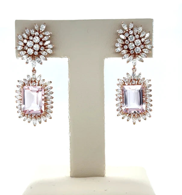 14KT ROSE GOLD MORGANITE AND DIAMONDS EARRING