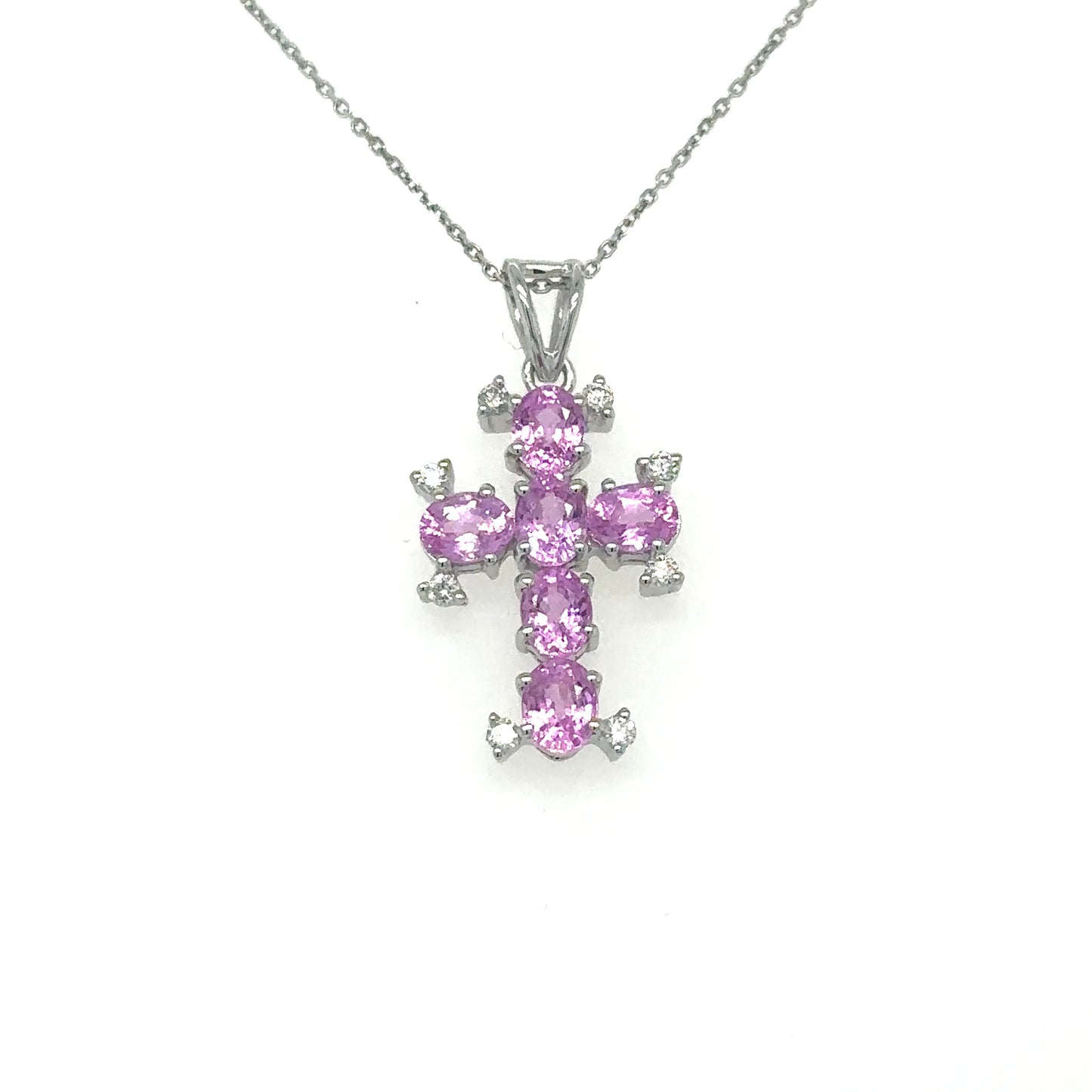 14KT GOLD CROSS WITH PINK SAPPHIRE AND DIAMONDS PENDANT