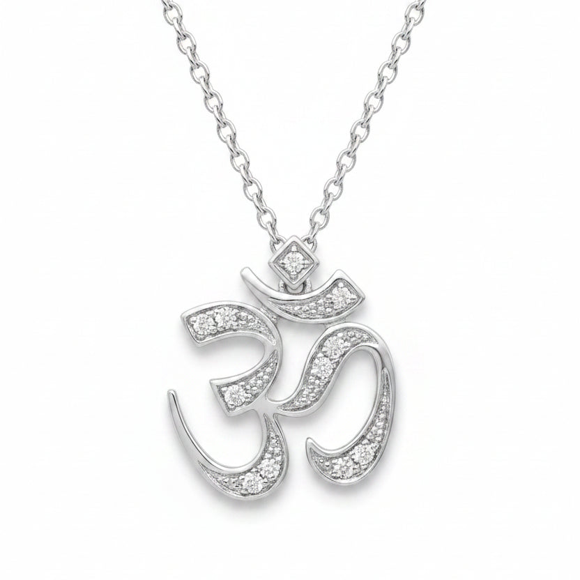 14KT GOLD DIAMOND OHM NECKLACE