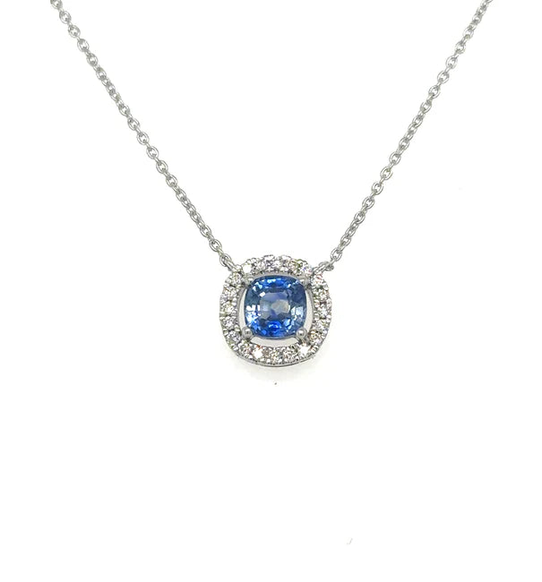14K WHITE GOLD SAPPHIRE AND DIAMONDS NECKLACE
