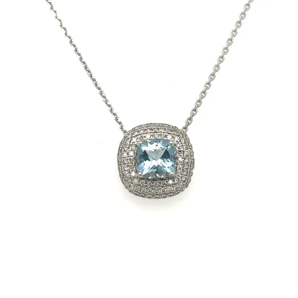 14KT WHITE GOLD AQUAMARINE WITH DIAMONDS NECKLACE