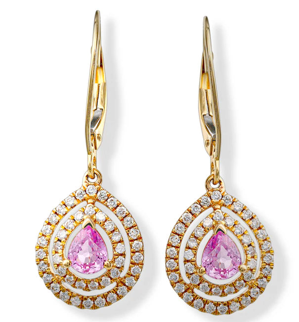 14KT. DIAMOND/PINK SAPPHIRE EARRINGS.