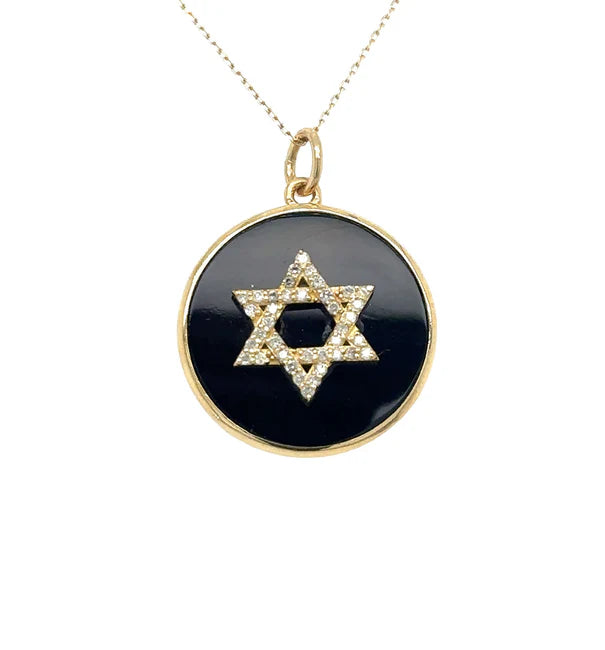 14KT YELLOW GOLD BLACK ONYX STAR PENDANT WITH DIAMONDS