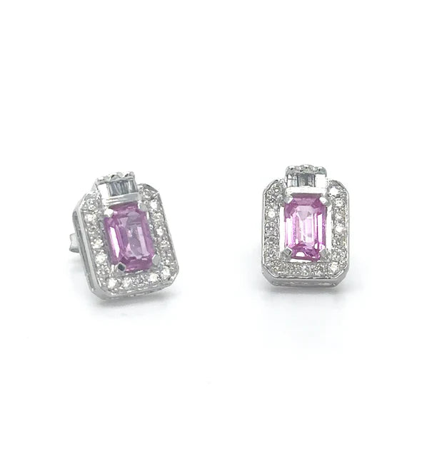 14KT WHITE GOLD PINK SAPPHIRE AND DIAMONDS EARRING