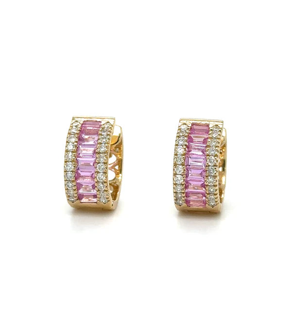 14KT YELLOW GOLD PINK SAPPHIRE AND DIAMONDS EARRING