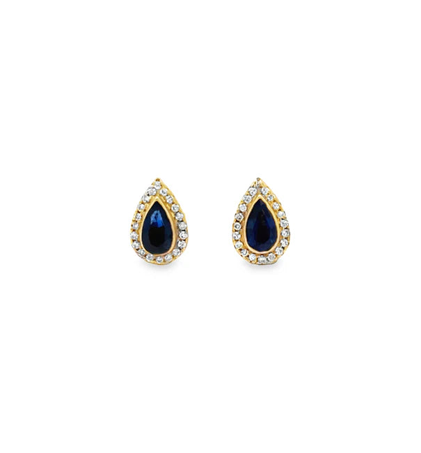 14KT YELLOW GOLD BLUE SAPPHIRE EARRING WITH DIAMONDS