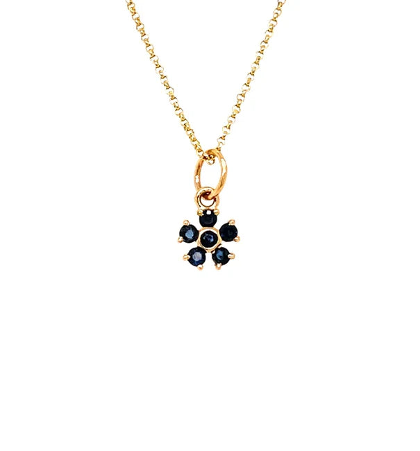 14KT GOLD BLUE SAPPHIRE FLOWER PENDANT