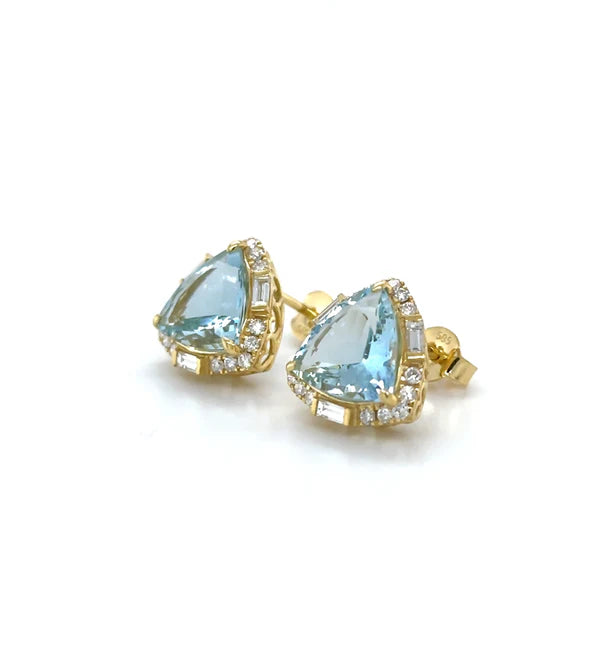 14KT YELLOW GOLD AQUAMARINE WITH DIAMONDS EARRING
