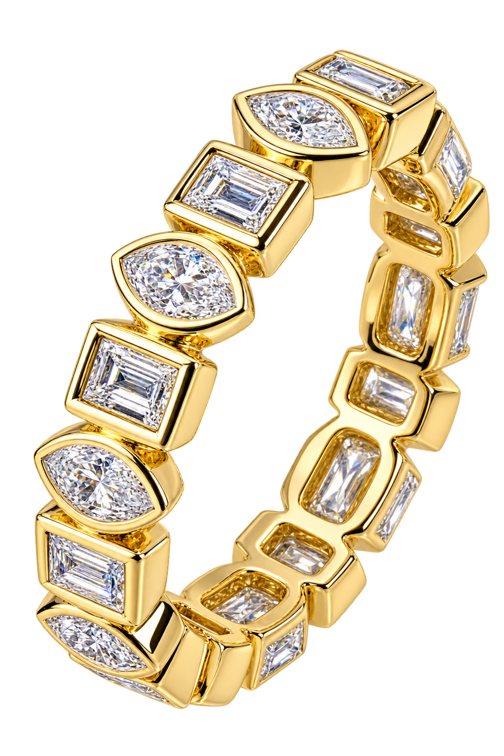 14K Yellow Gold Multi-Shape Bezel Full Eternity Ring
