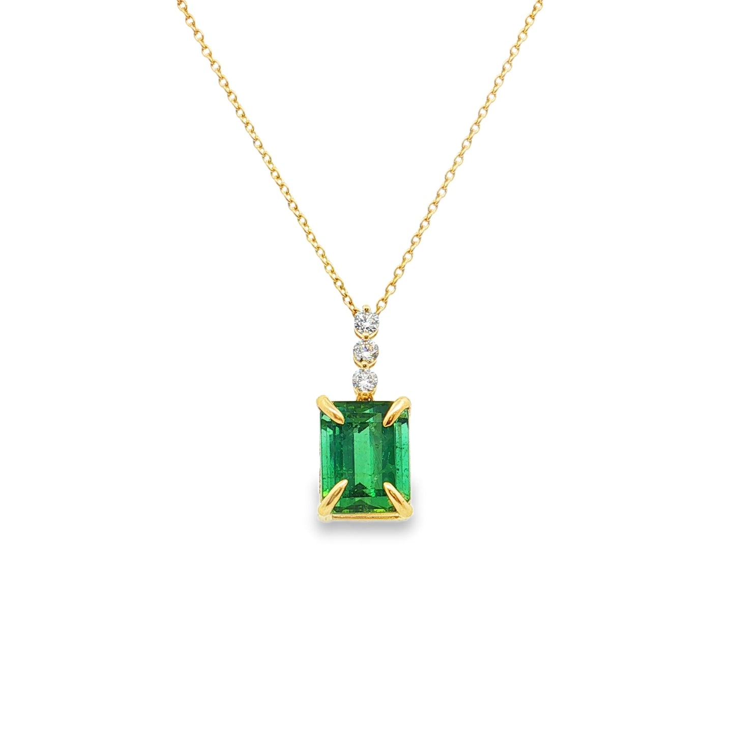 14KT YELLOW GOLD GREEN TOURMALINE AND DIAMOND NECKLACE