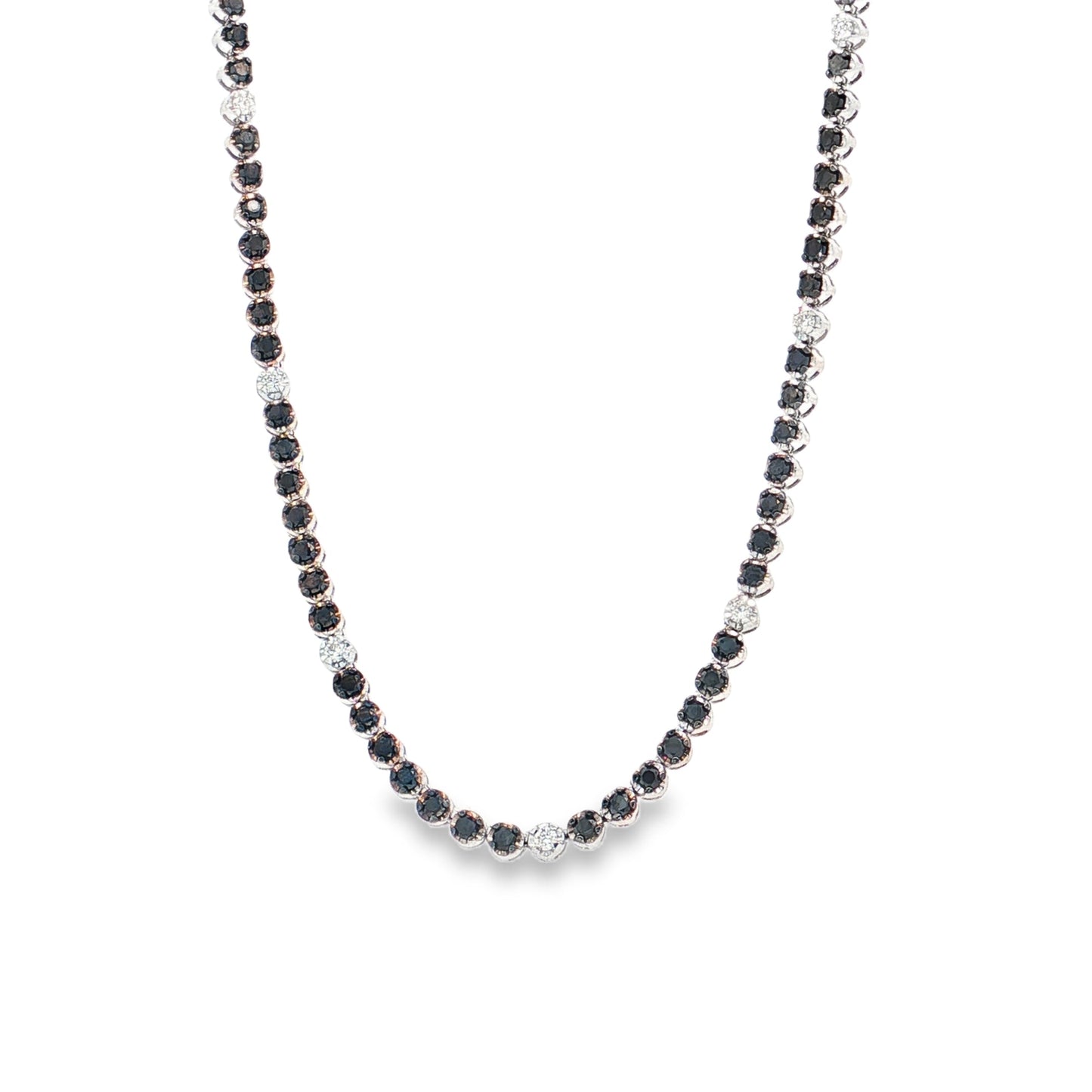 14KT WHITE GOLD BLACK AND WHITE DIAMOND TENNIS NECKLACE