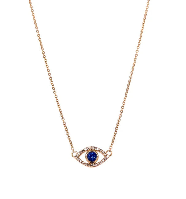 14KT GOLD EVIL EYE BLUE SAPPHIRE PENDANT WITH DIAMONDS