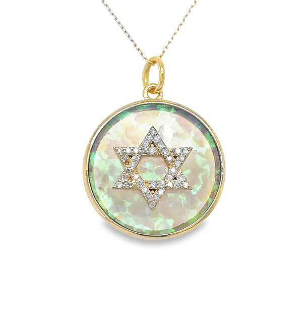 14KT YELLOW GOLD OPAL STAR PENDANT WITH DIAMONDS