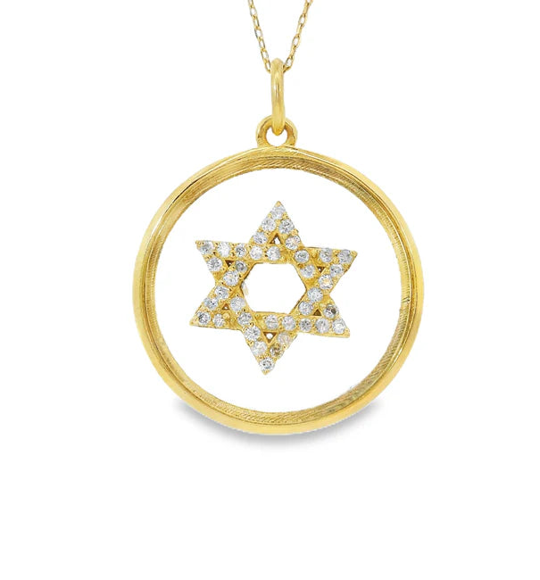 14KT YELLOW GOLD CLEAR QUARTZ STAR PENDANT WITH DIAMONDS