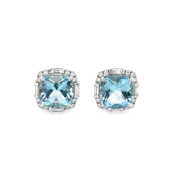 14KT WHITE GOLD AQUAMARINE AND DIAMONDS EARRING