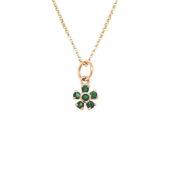 14KT GOLD EMERALD FLOWER PENDANT