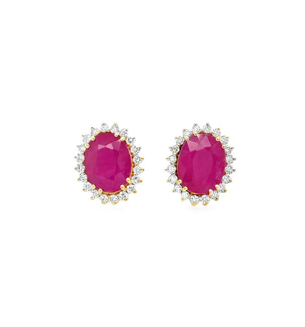 14KT YELLOW GOLD RUBY WITH DIAMONDS EARRING