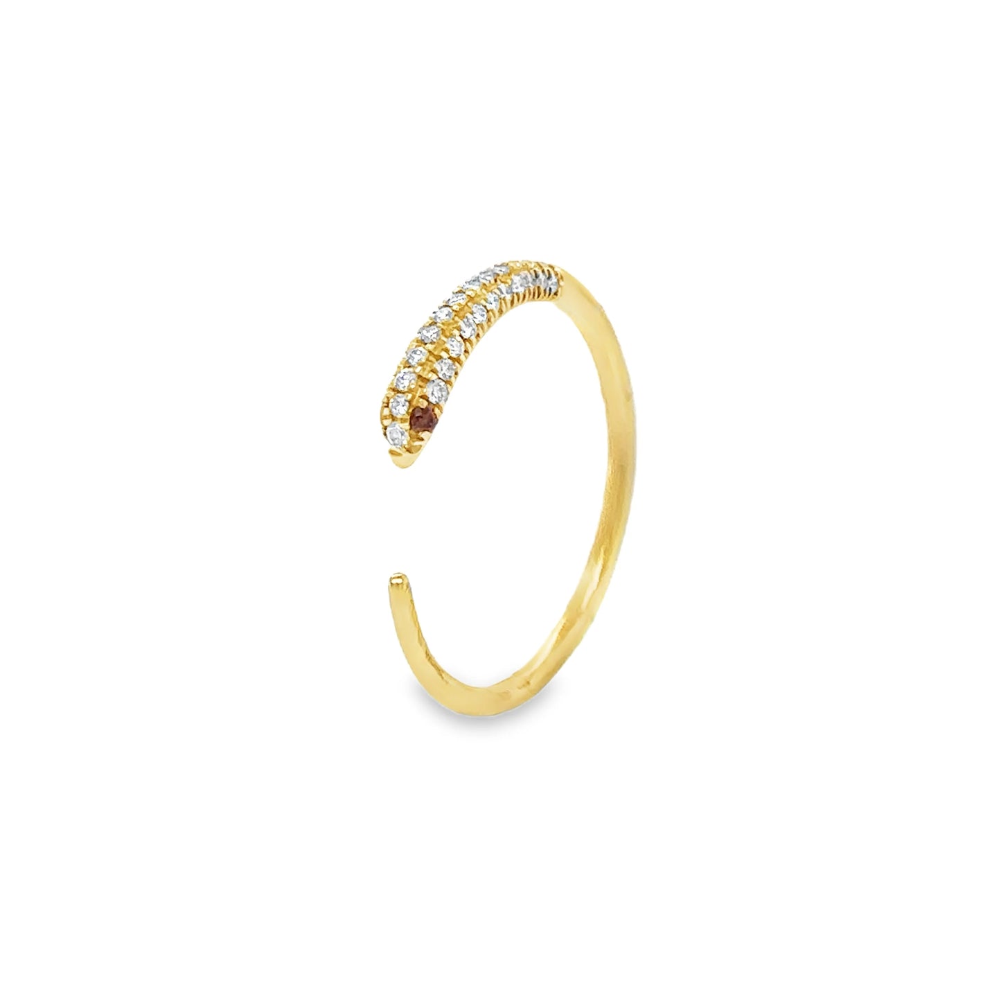 14KT YELLOW GOLD DIAMONDS SNAKE RING WITH RED DIAMOND