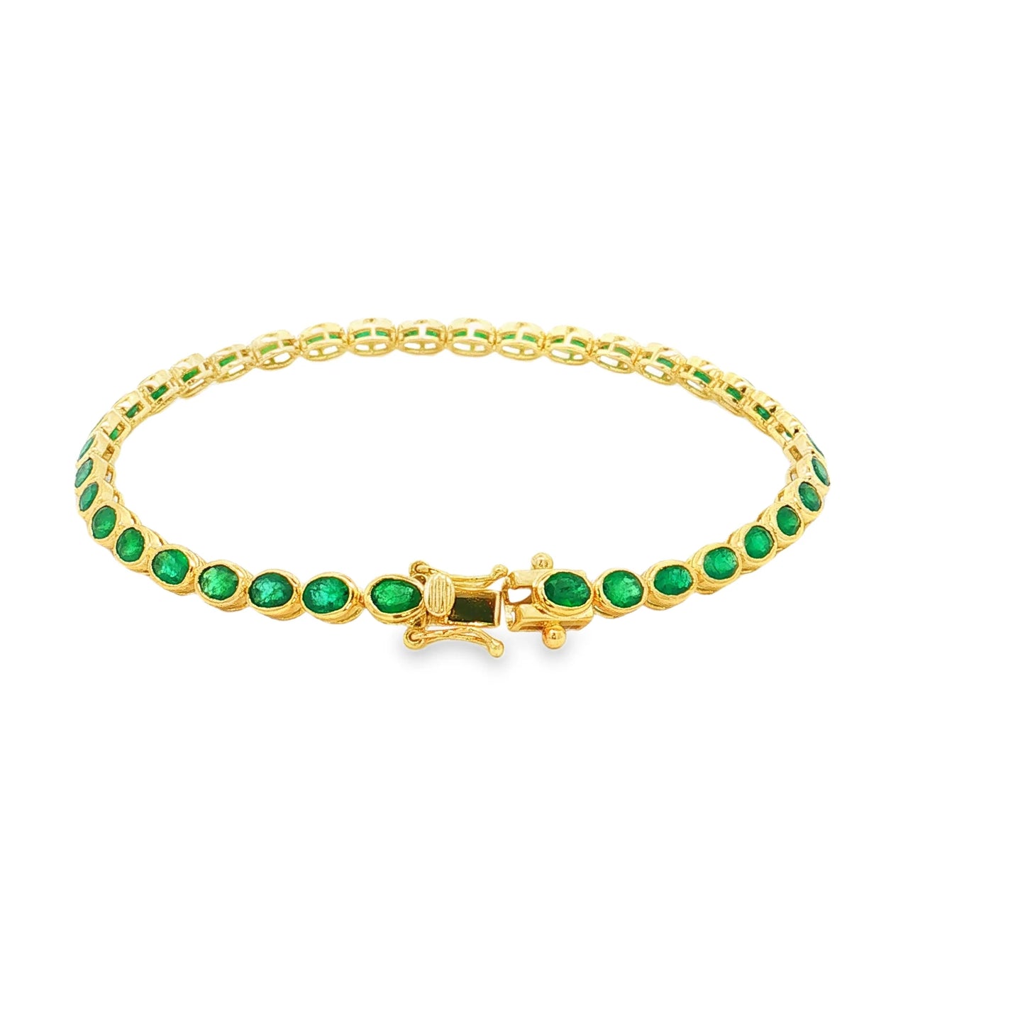 14KT YELLOW GOLD OVAL SHAPE BEZELED EMERALD BRACELET