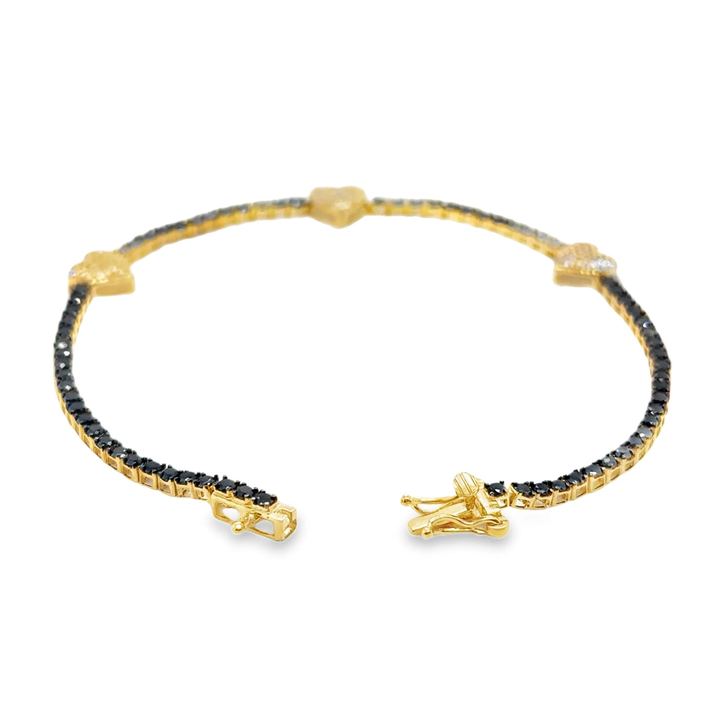 14KT GOLD BLACK DIAMONDS AND DIAMONDS HEART TENNIS BRACELET