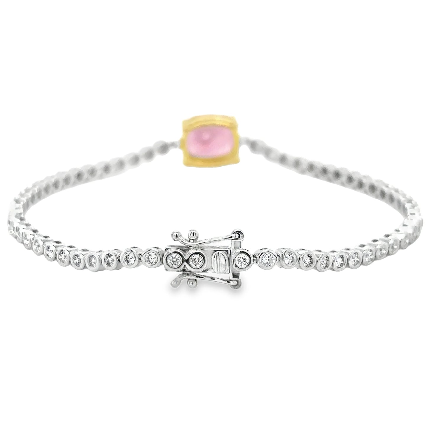 14KT WHITE GOLD TOURMALINE AND DIAMONDS BEZEL TENNIS BRACELET