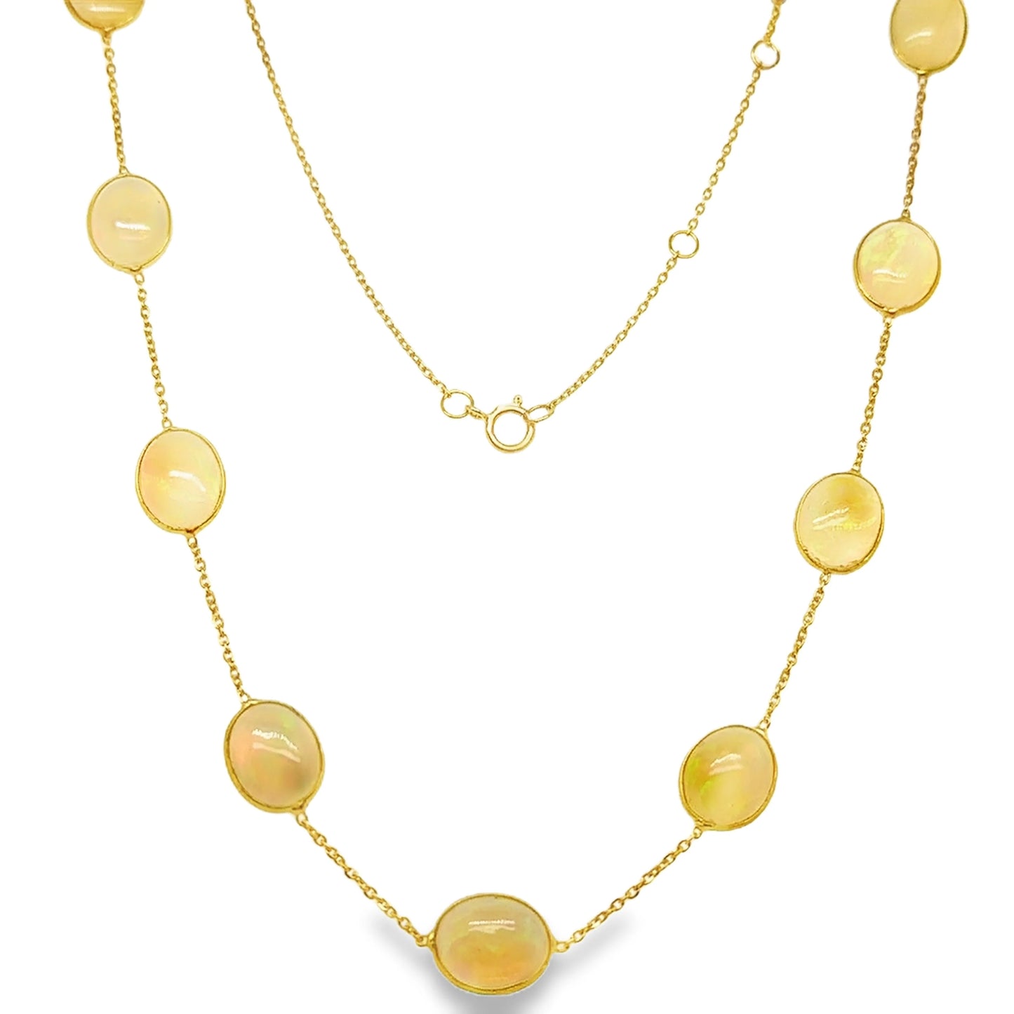 18KT GOLD BAZELED OPAL STATION NECKLACE