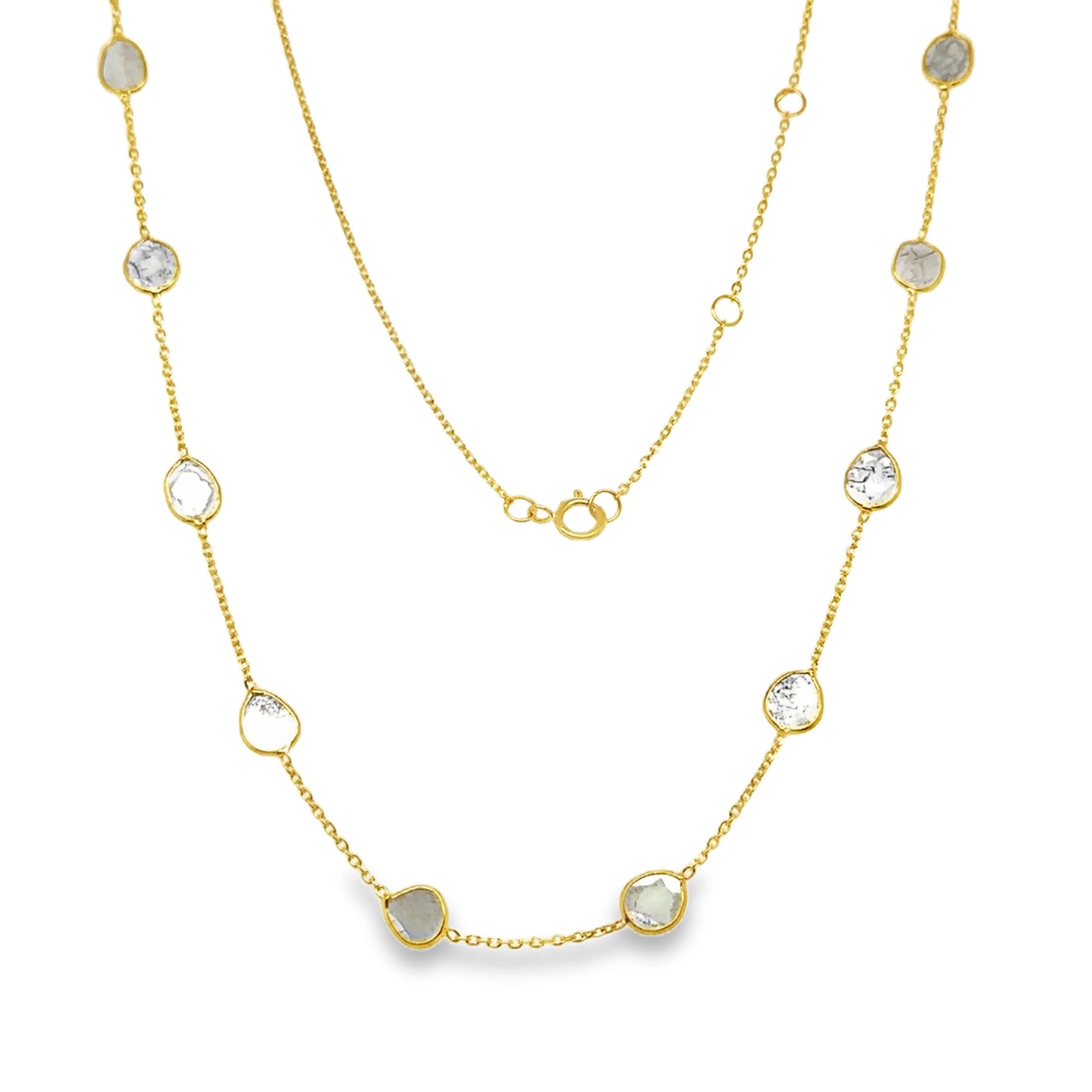 18KT GOLD BAZELED DIAMOND SLICE CUT STATION NECKLACE