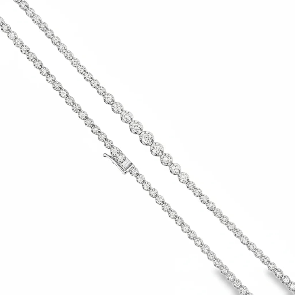 14KT WHITE GOLD NATURAL DIAMONDS BUTTERCUP GRADUATED 18" NECKLACE