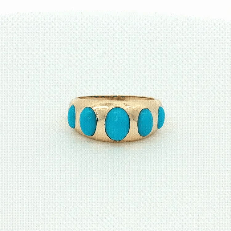 14KT YELLOW GOLD TURQUOISE GYPSY STYLE RING