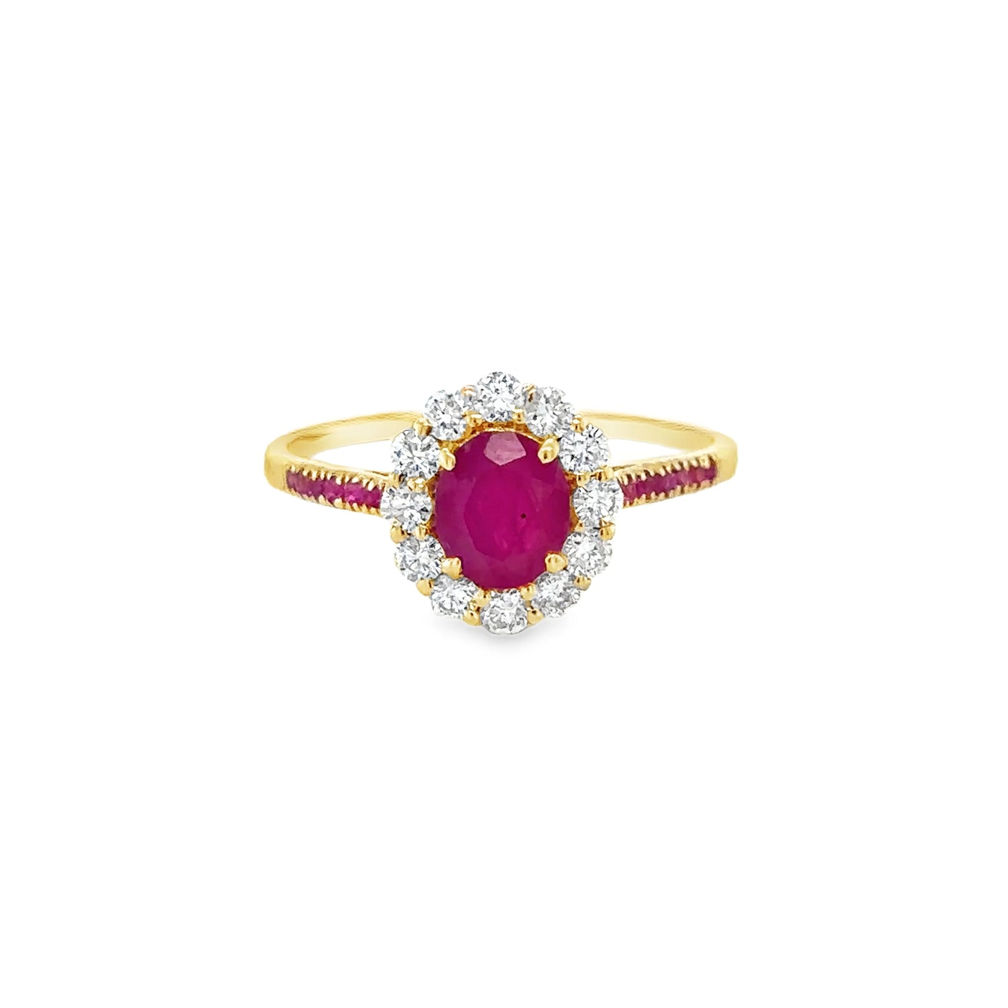 14KT YELLOW GOLD RING WITH RUBY AND DIAMONDS