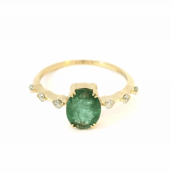 14KT YELLOW GOLD EMERALD DIAMOND RING