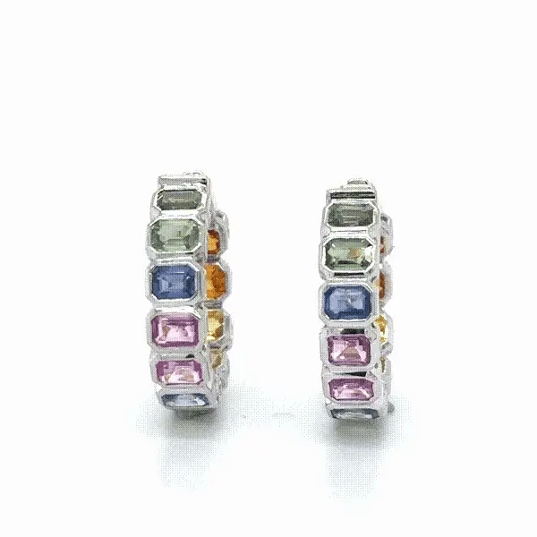 14KT WHITE GOLD MULTI SAPPHIRE HOOP EARRING