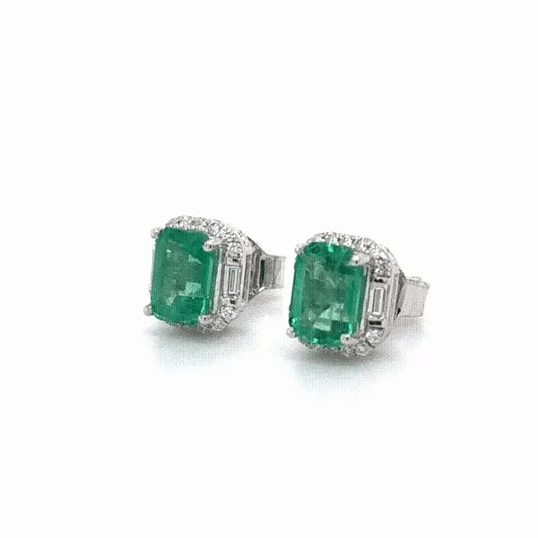 14KT WHITE GOLD DIAMOND AND EMERALD EARRING STUDS