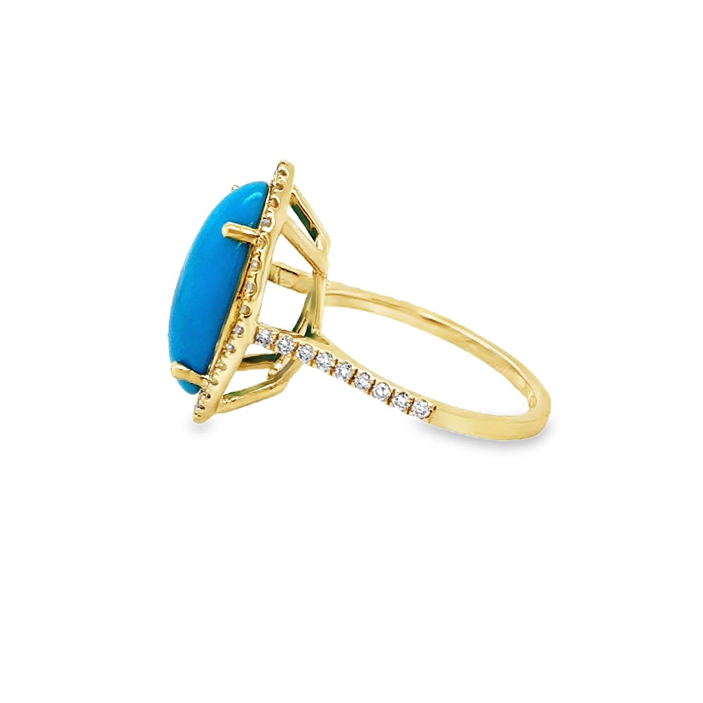 14KT YELLOW GOLD TURQUOISE AND DIAMOND RING