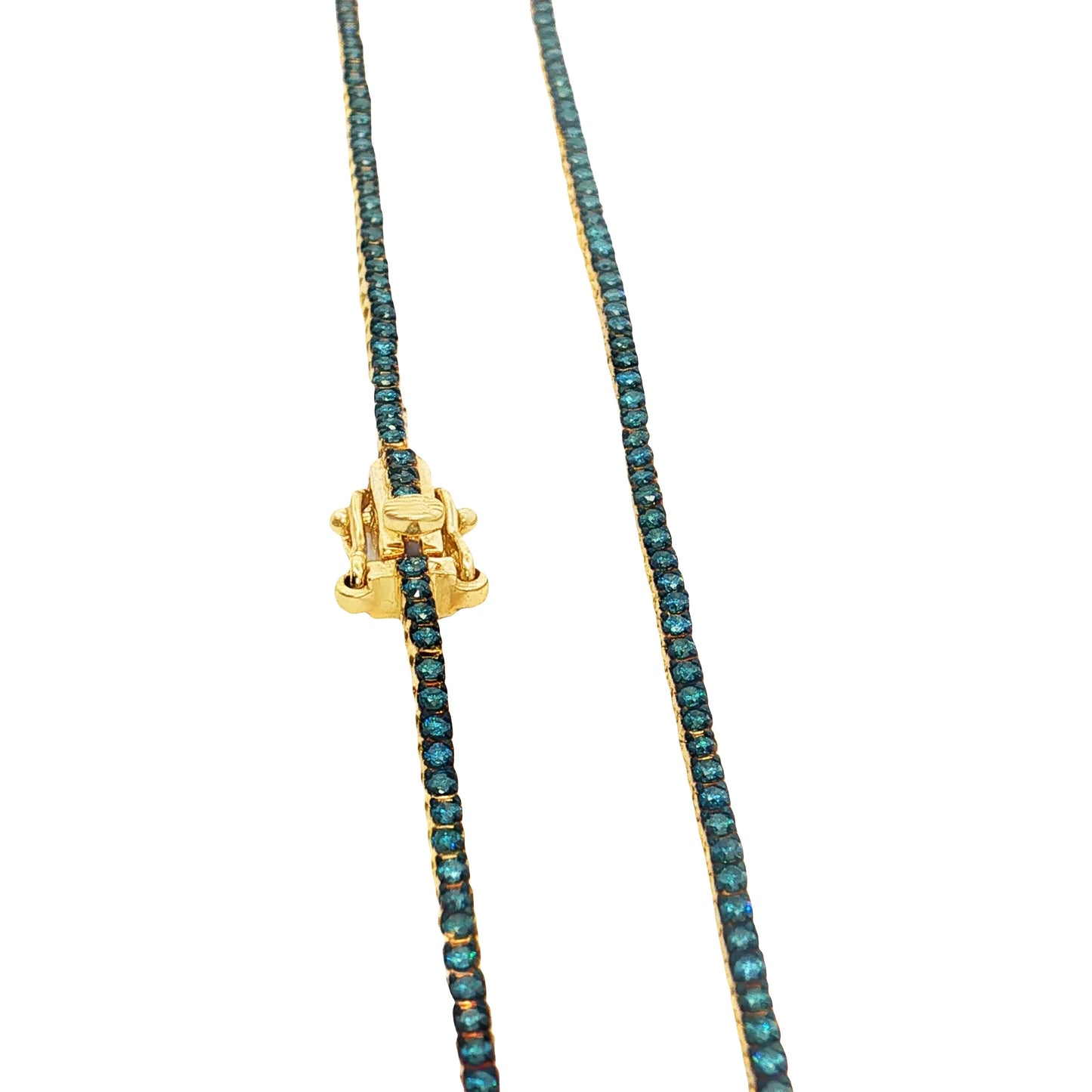 GOLD BLUE DIAMOND BEZEL TENNIS NECKLACE