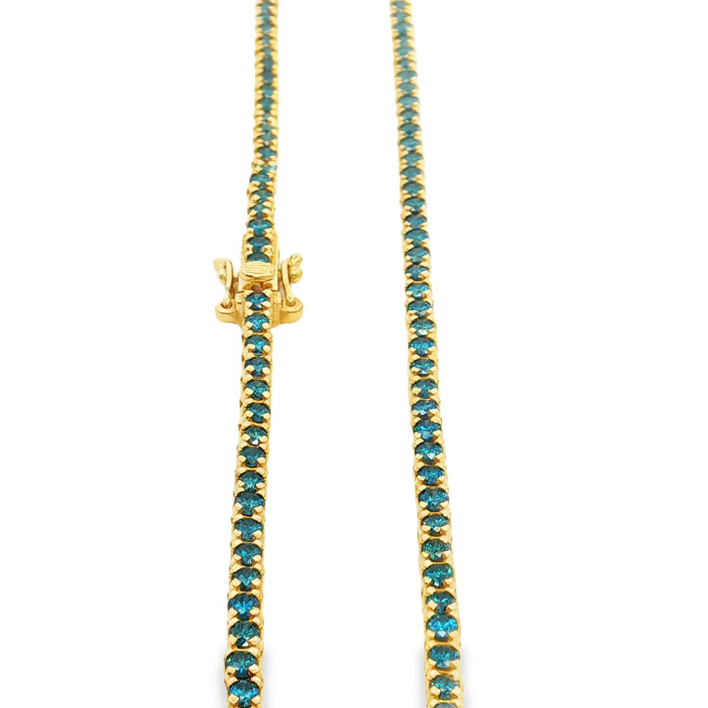 GOLD BLUE DIAMOND BEZEL TENNIS NECKLACE