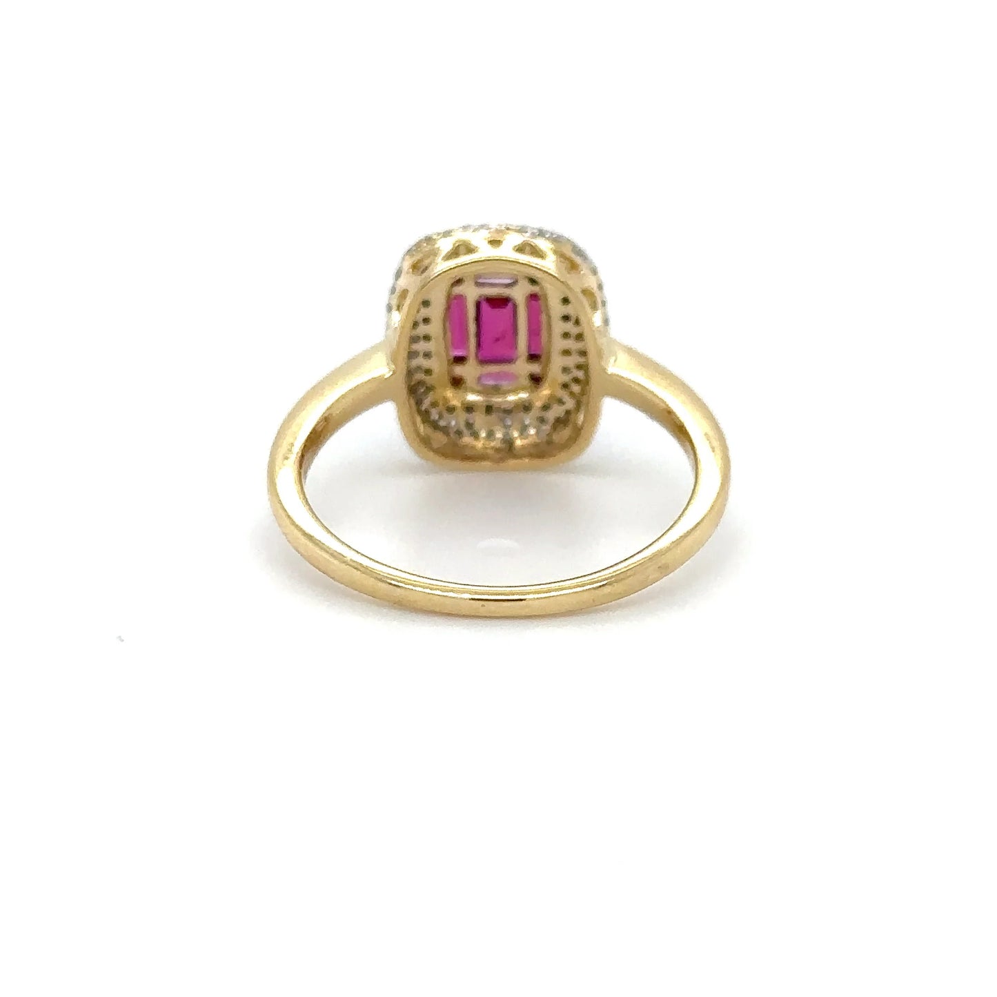 18KT YELLOW GOLD BAGUETTE RUBY AND DIAMONDS RING
