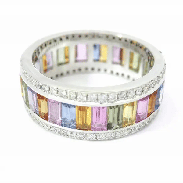 18KT YELLOW GOLD MULTI SAPPHIRE DIAMOND RING