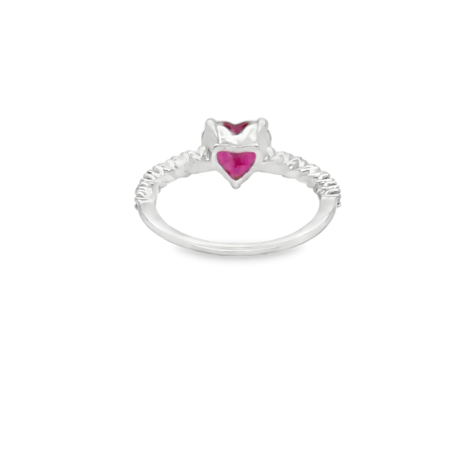 18KT WHITE GOLD HEART SHAPED RUBY DIAMOND RING