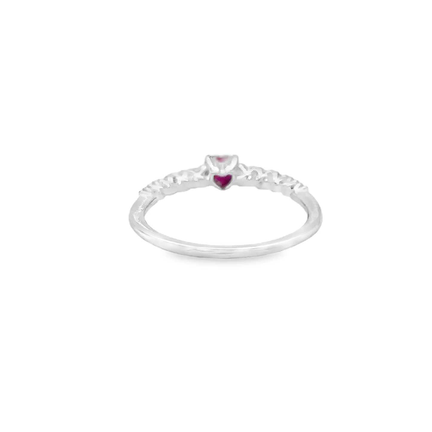 18KT WHITE GOLD HEART RUBY AND DIAMONDS RING