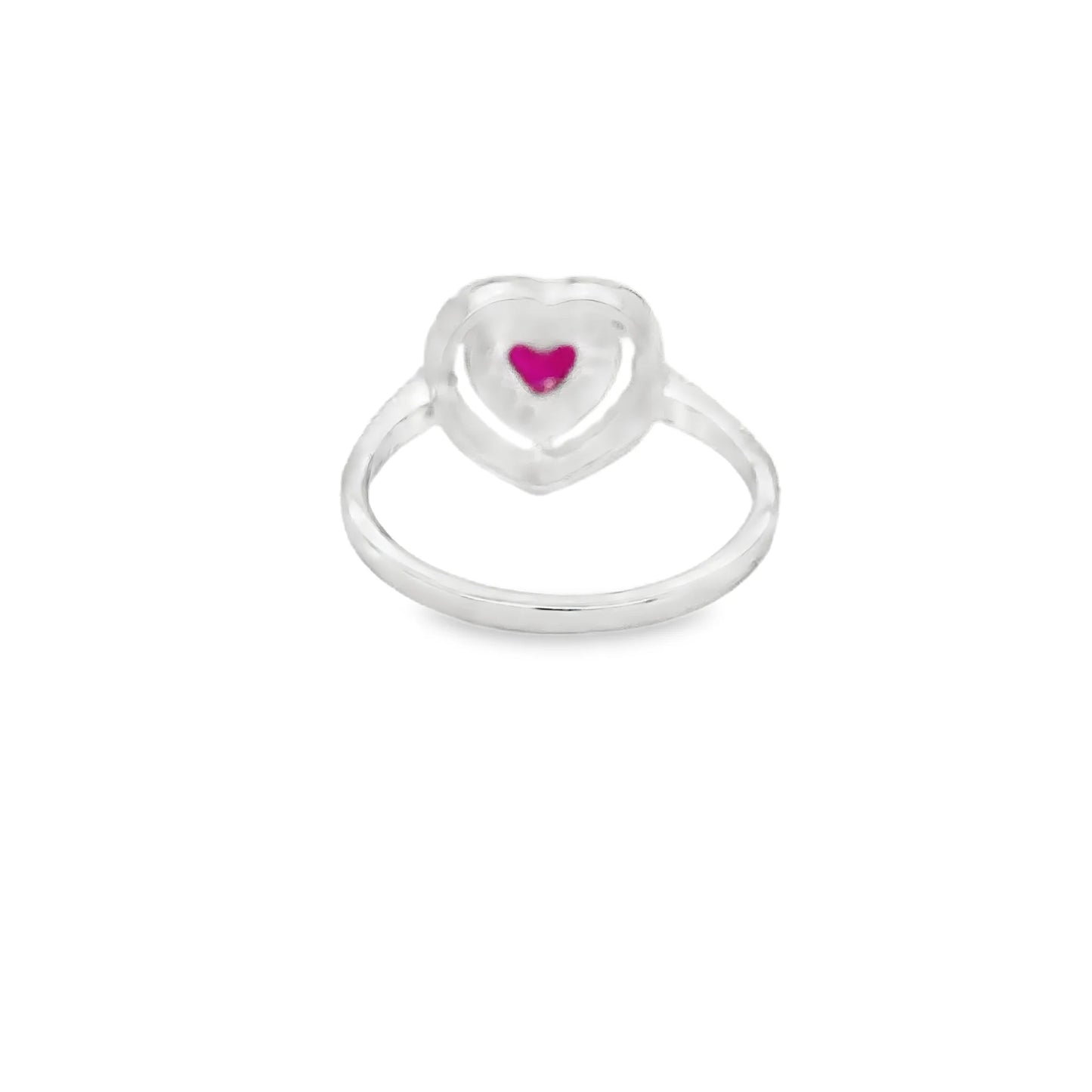 18KT WHITE GOLD HEART RUBY AND DIAMONDS RING