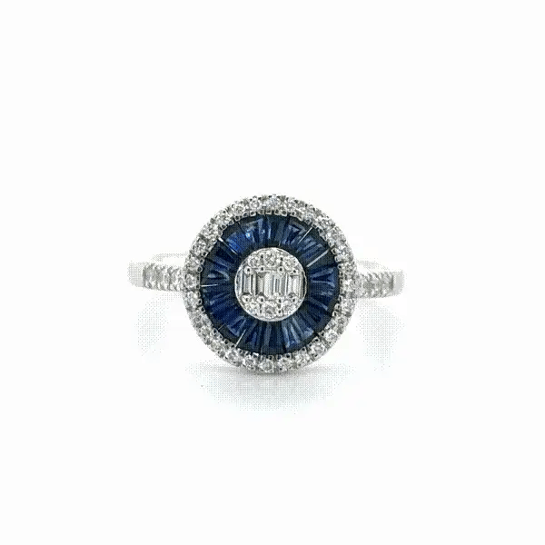 14KT WHITE GOLD BLUE SAPPHIRE AND DIAMONDS RING