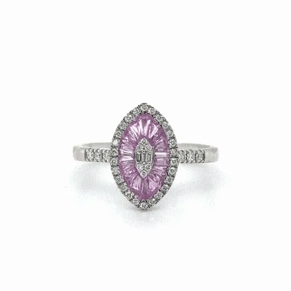 14KT WHITE GOLD PINK SAPPHIRE AND DIAMONDS MARQUISE RING