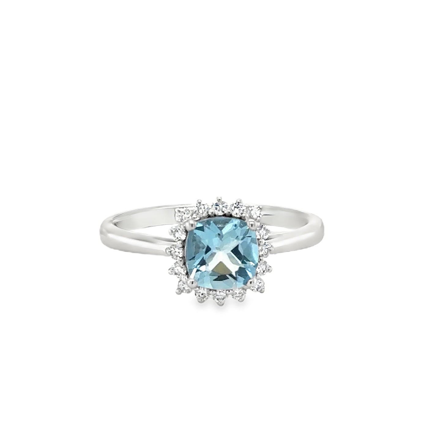 14KT GOLD AQUAMARINE AND DIAMONDS RING