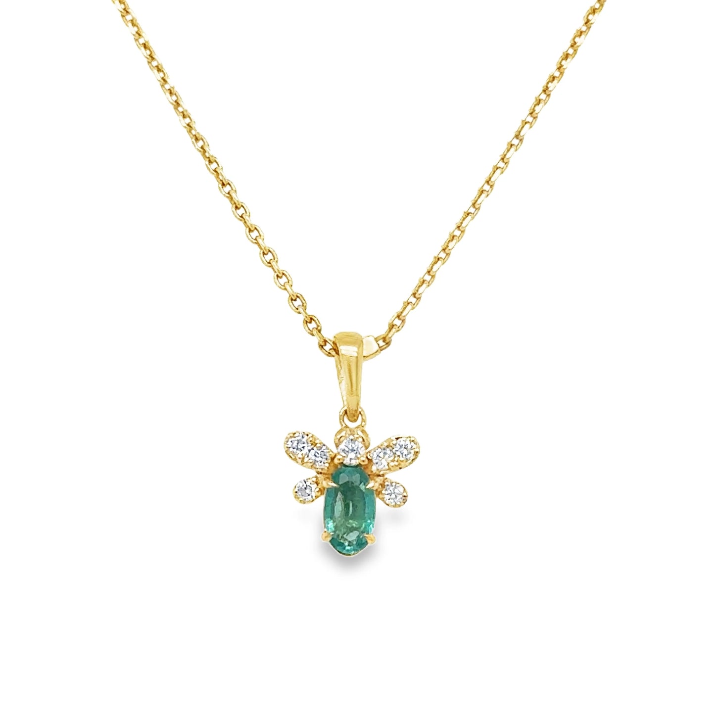 14KT YELLOW GOLD EMERALD AND DIAMONDS BEE PENDANT
